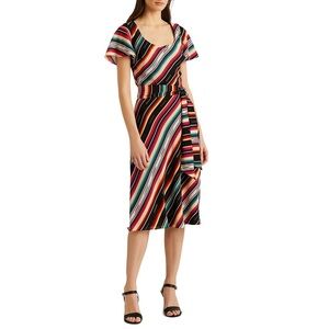 Lauren Ralph Lauren NWT Multicolor Blanket Stripe Midi Dress Size 10